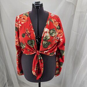 718-21 Bohemian American Rag Cie Floral Tie-Front Blouse tropical top Size XXL